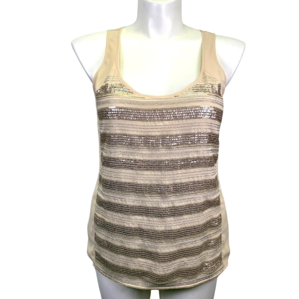 Express Sequin Tank Metallic Gold Silver Beaded Embellished Tank NEW Size L